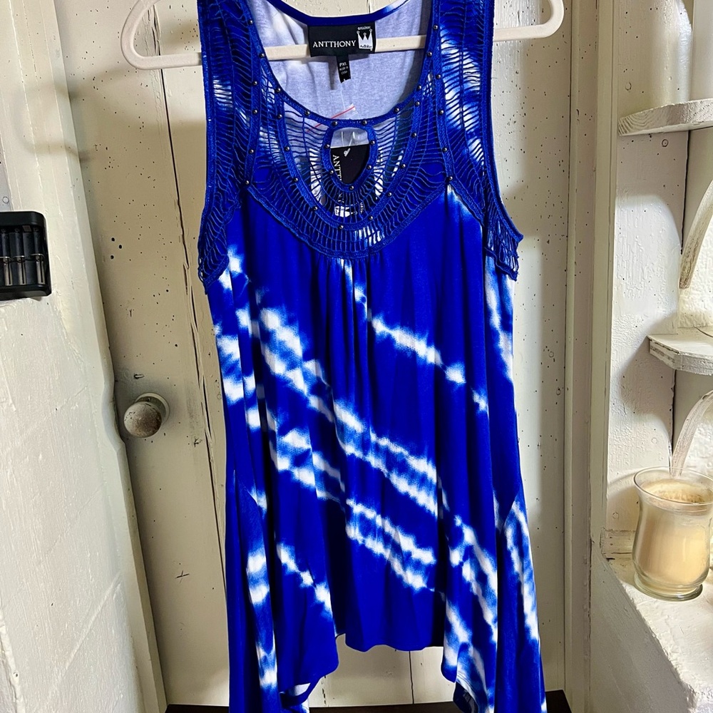 Antthony Blue Wide Leg Tank Top Asymmetrical Style